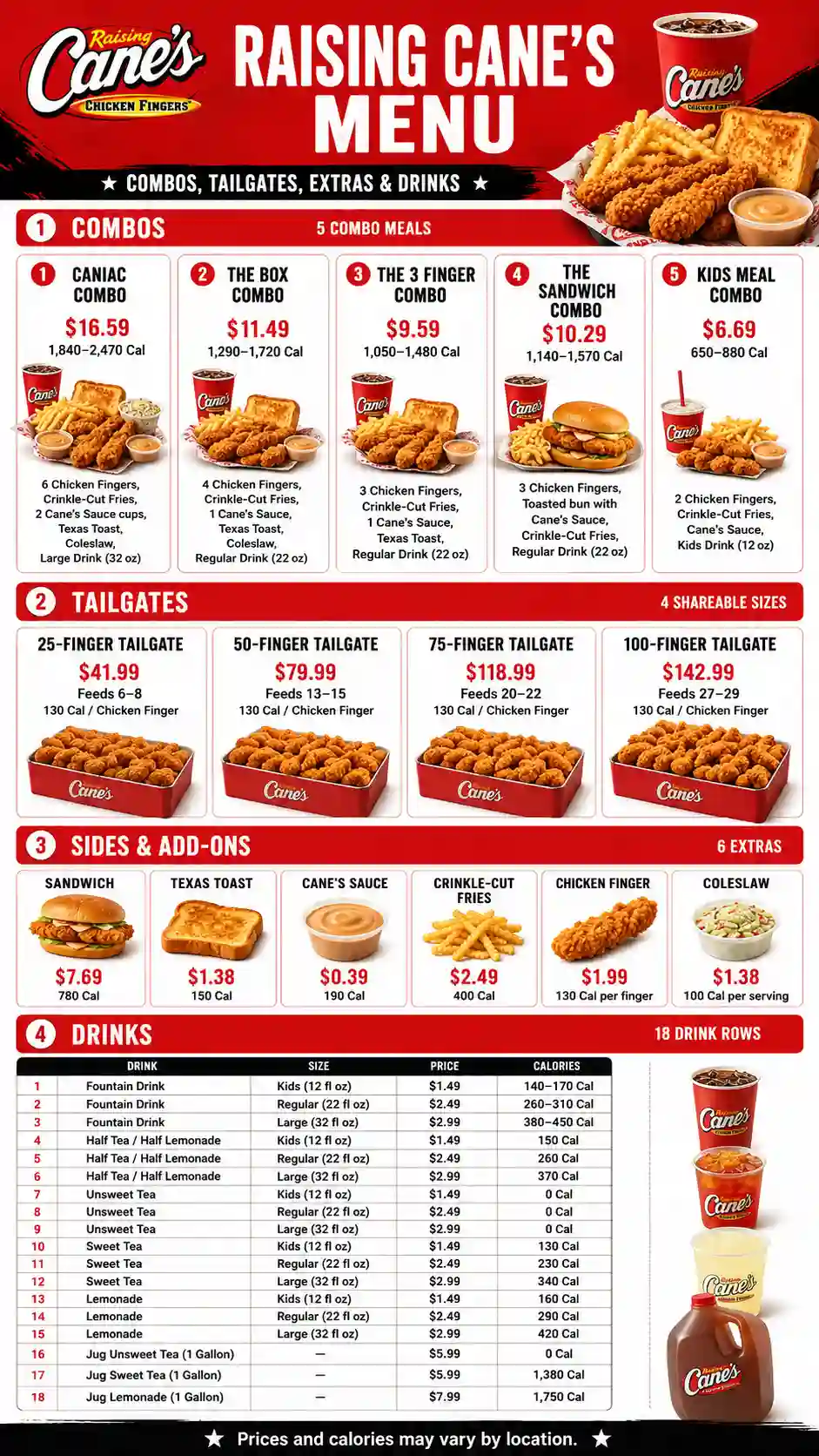 Raising Cane’s Menu With Prices and pictures
